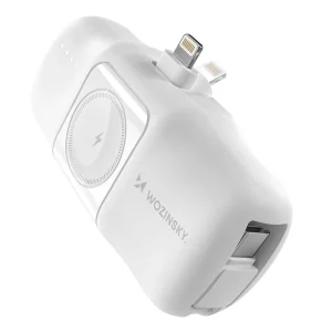 Wozinsky WF16-YCS 5000mAh 15W Lightning Mini Power Bank s ugrađenim USB-C kabelom bijeli