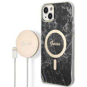 Guess originalna maska + punjač za iPhone 15/14/13 6.1" GUBPP14SHMEACSK Marble MagSafe crna