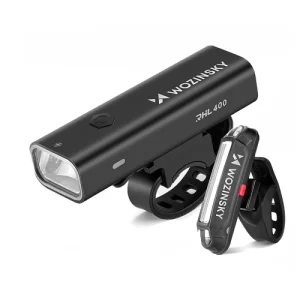 Wozinsky WSBLB2 set prednjeg (400 lm) i stražnjeg USB-C svjetala za bicikl crna